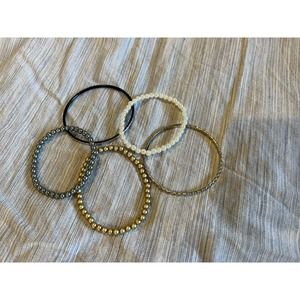 5 Stackable Bracelets Silver Gold White Black Colors Metal And Beads